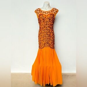 Orange Sequin Formal Gown